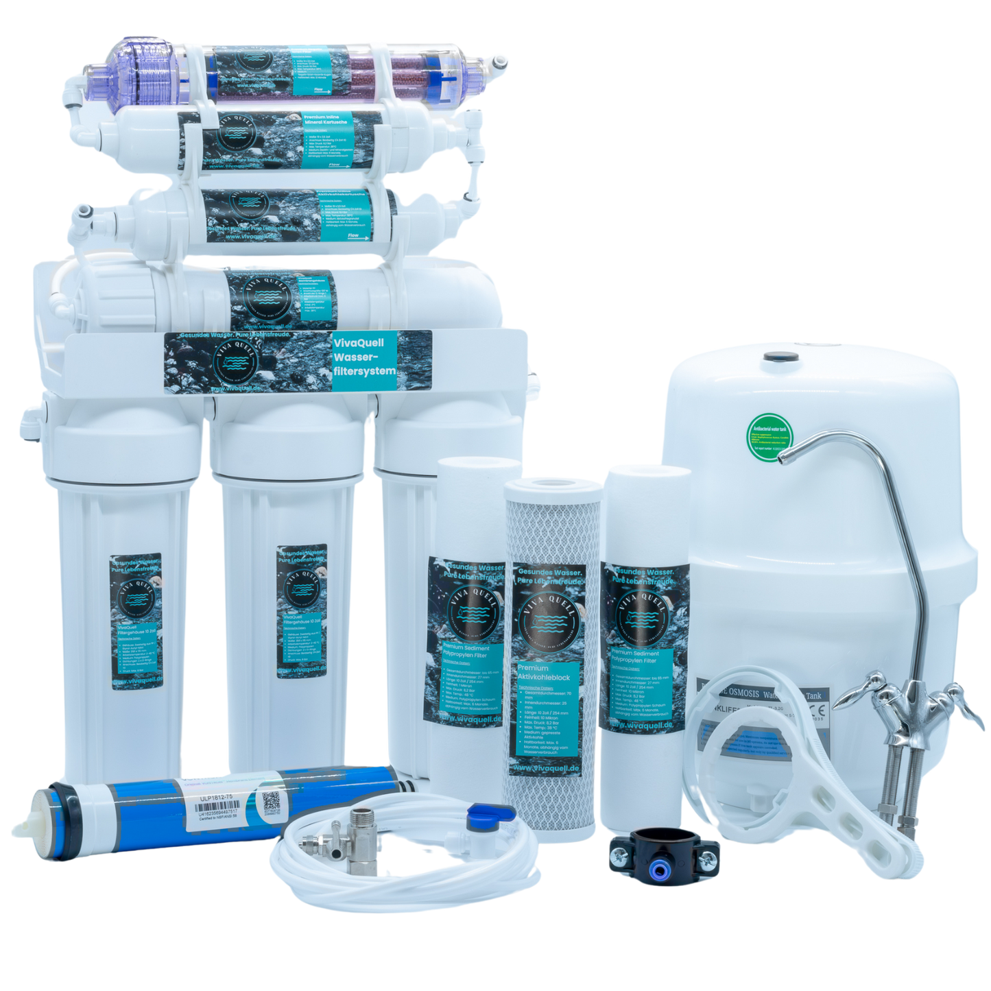 8 Stufen Umkehrosmose-Anlage inkl. Tank, Membran, Wasserfilter und Zubehör
