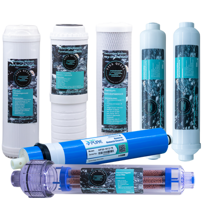 Ersatzfilterset mit mehreren Filterpatronen für 8-Stufen-Anlage, blau-weiß
