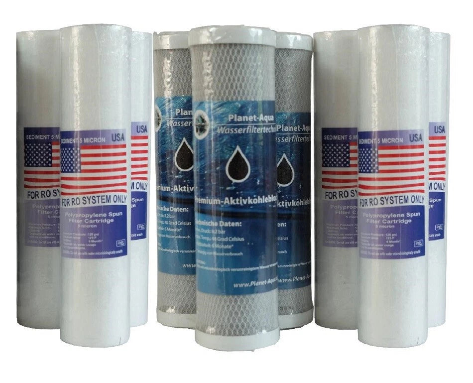 Ersatzfilter-Set (6-teilig) | 10 Zoll Sediment- & Aktivkohleblock-Filter