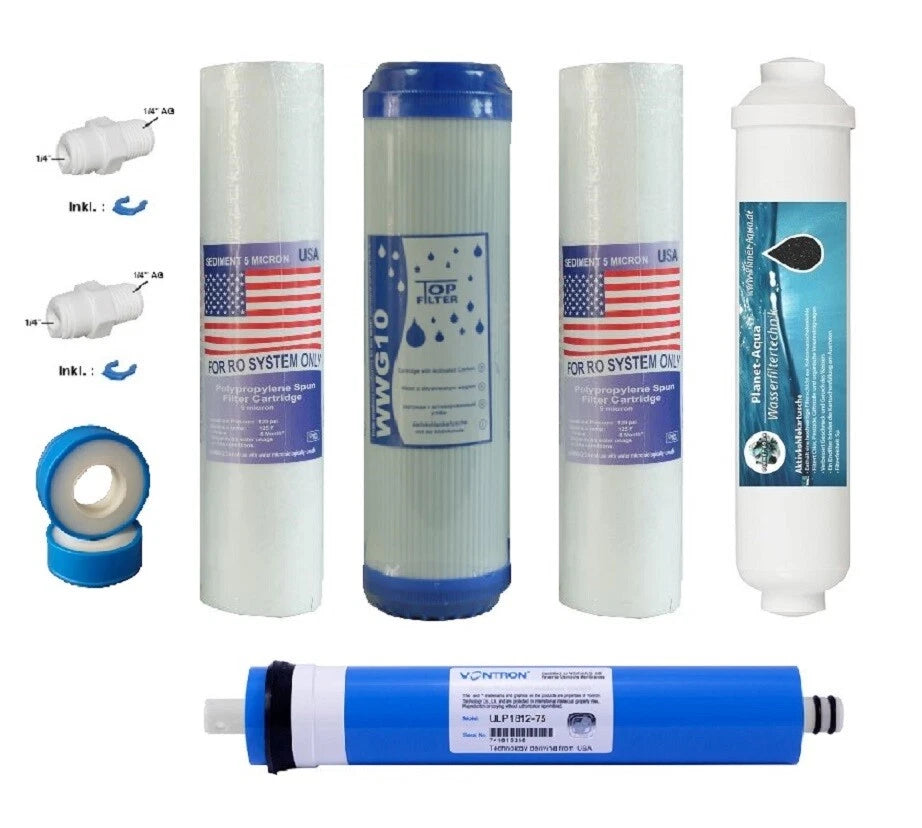 Ersatzfilter-Set für 5-stufige RO-Umkehrosmoseanlagen | inkl. 50 GPD Membran & Zubehör