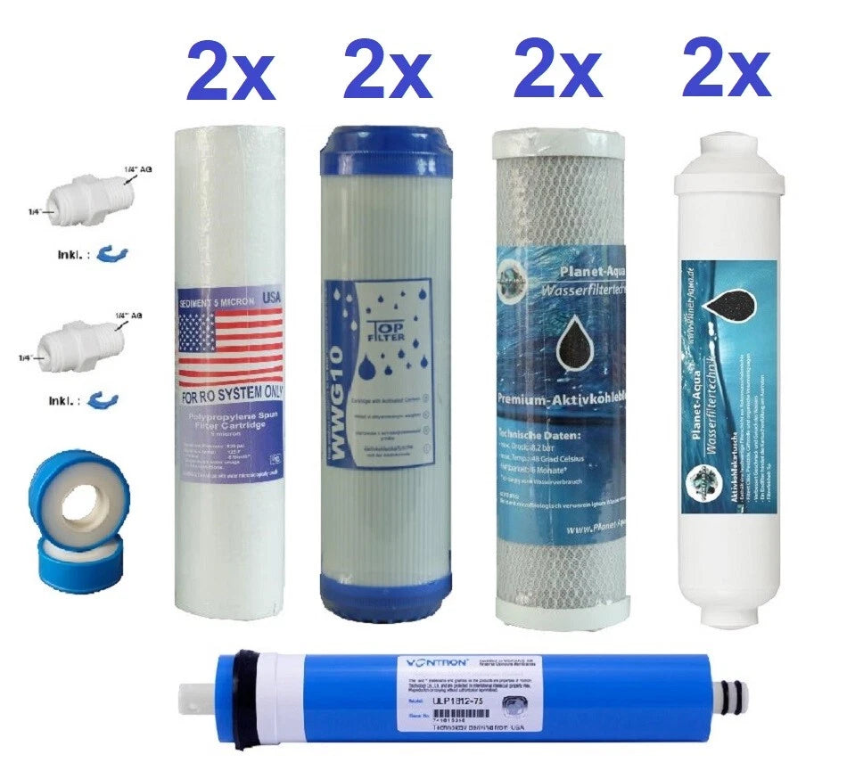 Ersatzfilter-Set 1 Jahr für 5-Stufen RO Umkehrosmose-Anlagen | inkl. 50 GPD Vontron Membran